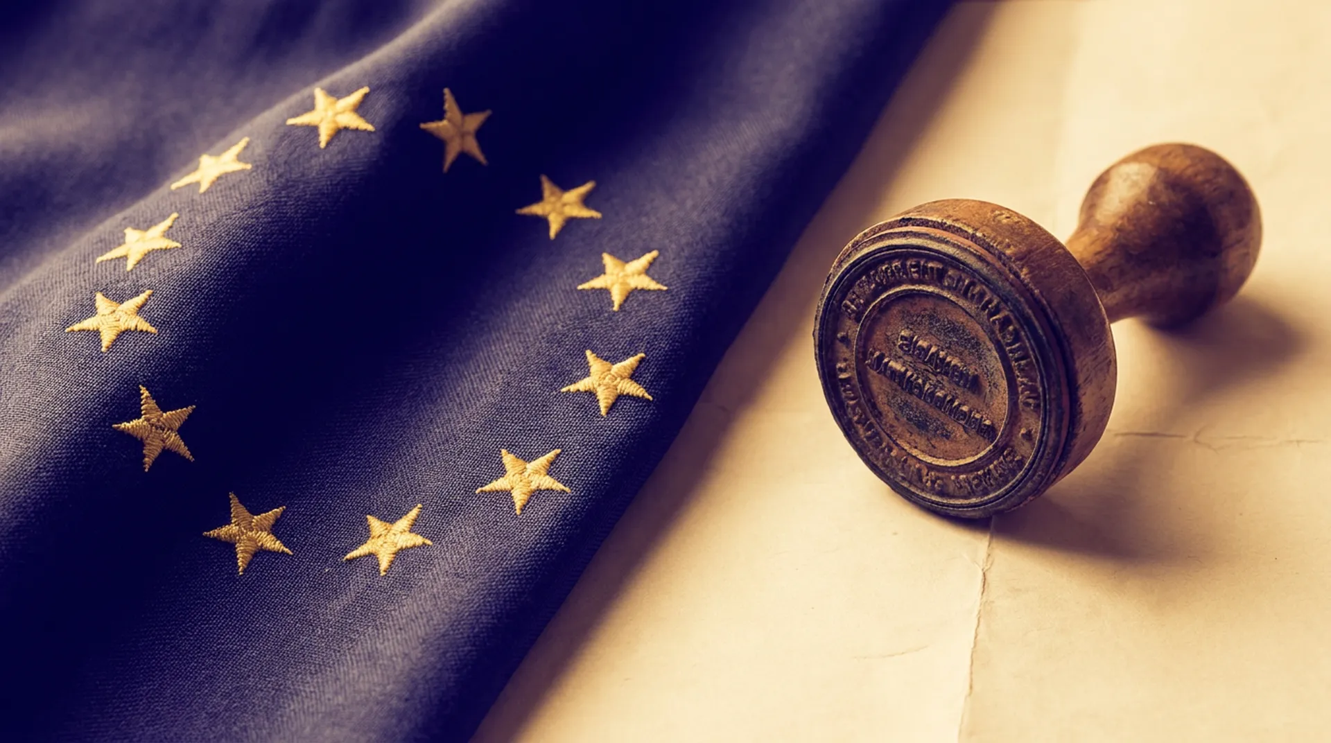 Symbolbild: EU-Flagge und Stempel